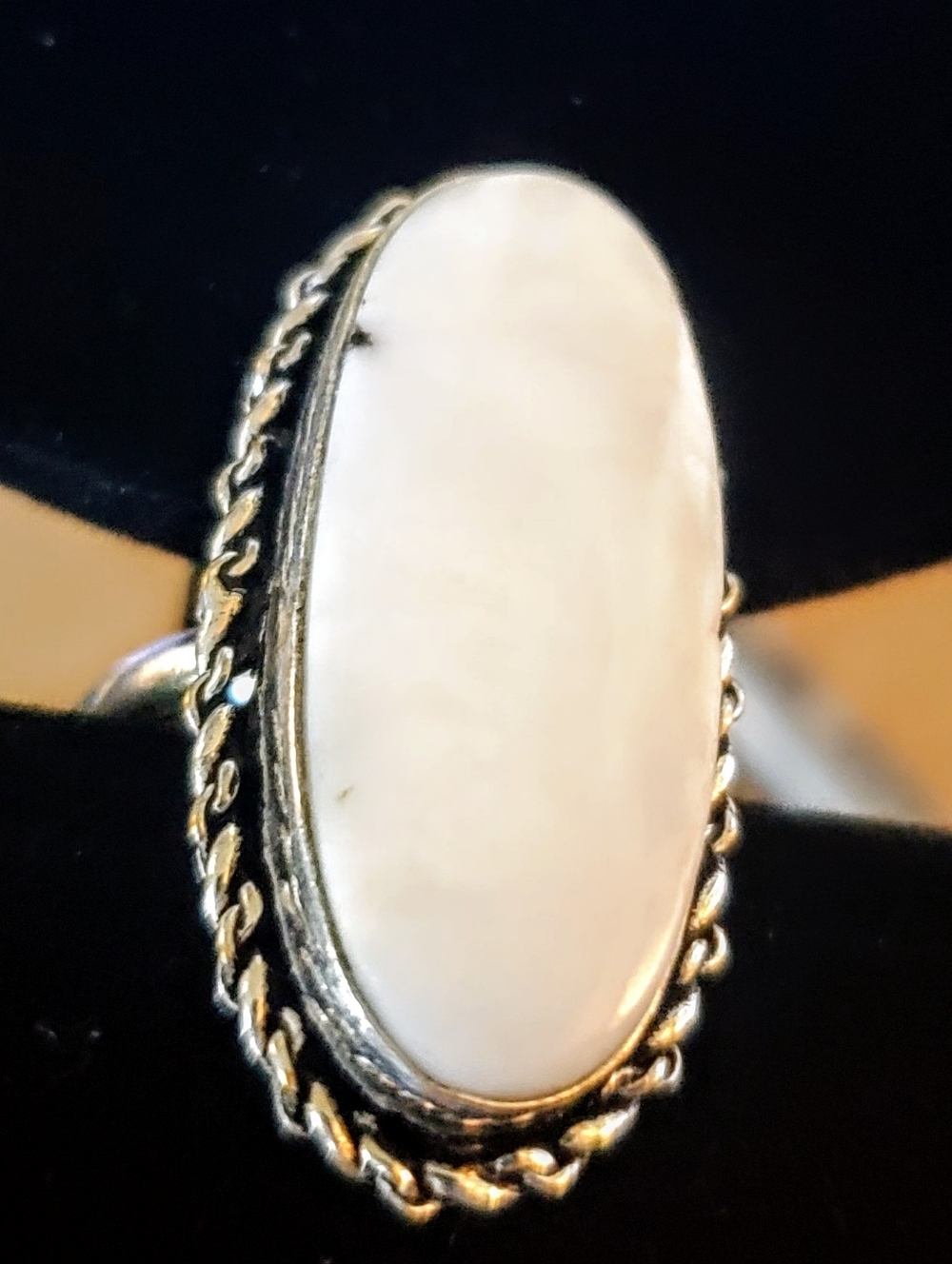Sterling Silver Artisan White M.O.P. Oval Cabochon Stone Ring - Picture 2 of 4